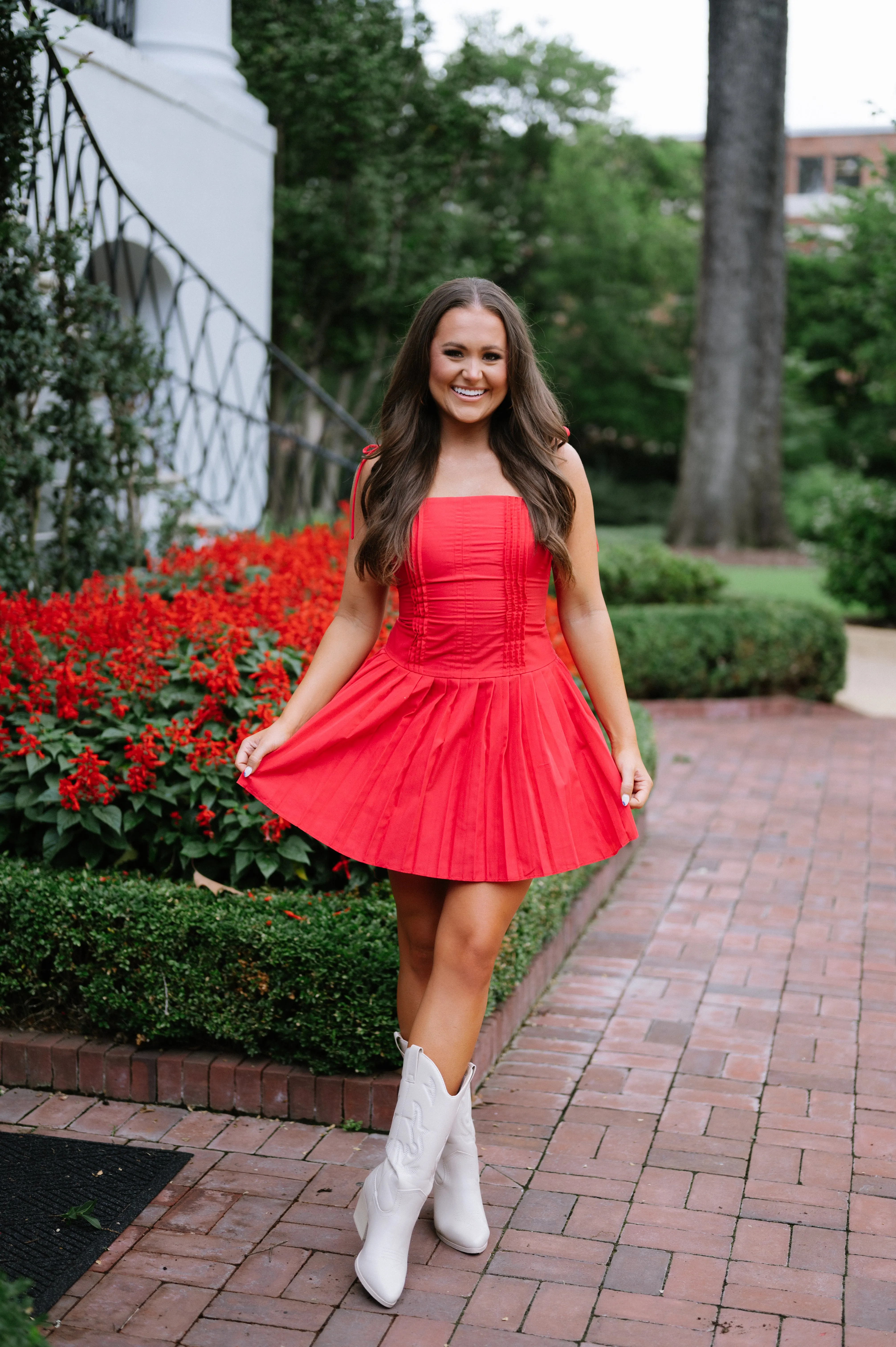 Alyssa Pleated Mini Dress- Red