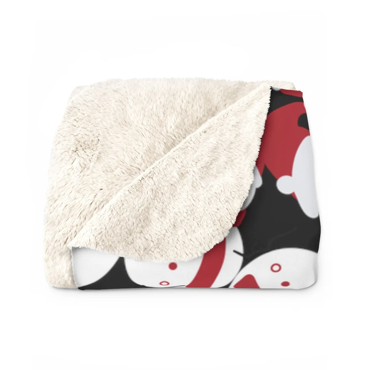 Black Christmas Fleece Blanket, White Red Fluffy Snowman Cozy Sherpa Fleece Blanket