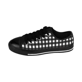 Black White Plaid Men's Sneakers, Buffalo Plaid Preppy Low Top Shoes For Men (US Size: 7-14)