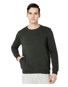 Bodyactive Men Fleece Crew Neck Green Sweatshirt TSM111-OLI