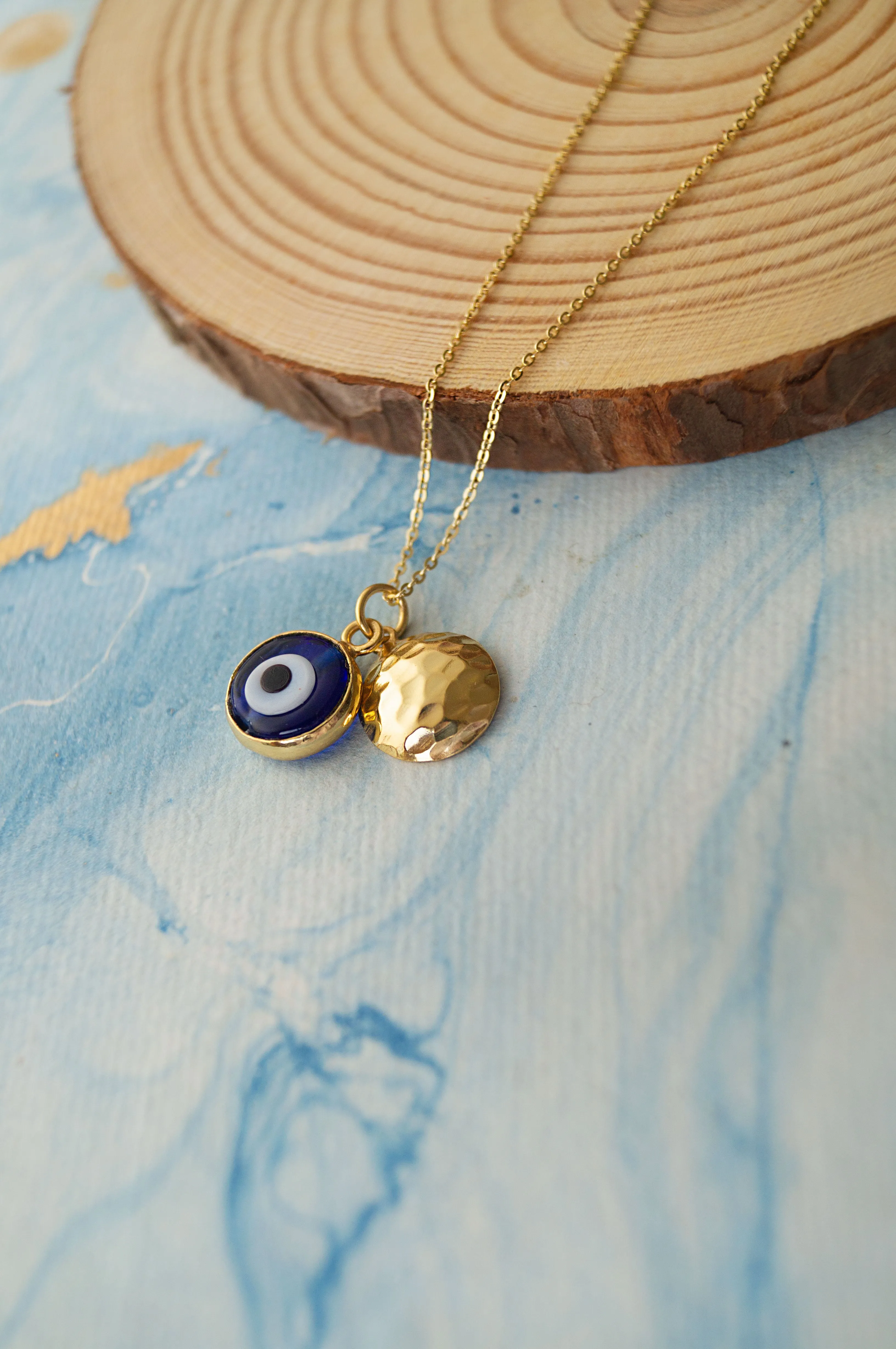 Evil Eye Gold Plated Sterling Silver Charm Pendant With Chain