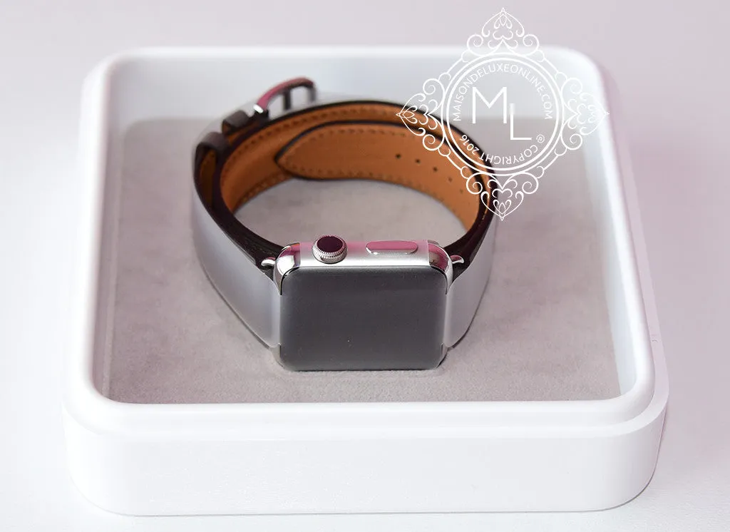 Hermes 38 mm Etain Gray Apple Watch Double Tour Bracelet