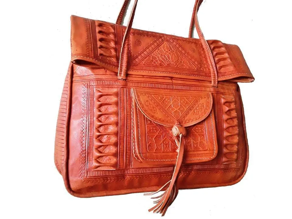 Leather Tote Bag - Chkara - Orange