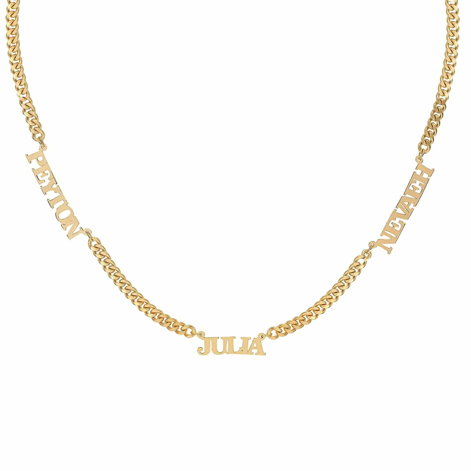 Personalized Nameplate Necklace w/ Three Names on Cuban Chain