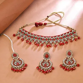 Sukkhi Aesthetically Gold Plated Choker Necklace Set For Women