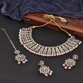 Sukkhi Alluring Choker Kundan & Pearl Pink Gold Plated Necklace Set For Women