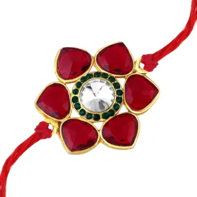 Sukkhi Alluring Gold Plated Floral Rakhi with Roli chawal and Greeting Card