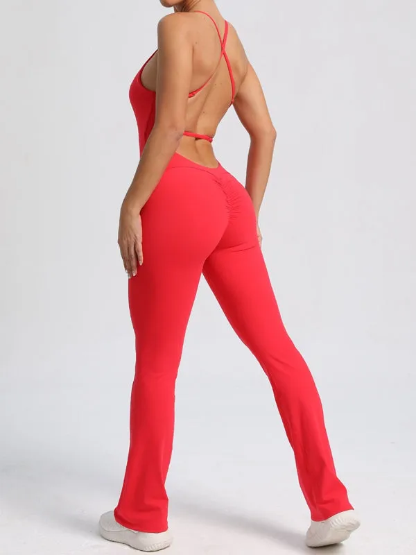 ZASUWA Female Cross Back Flare Scrunch Bum Jumpsuit